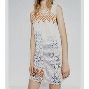 Zara W&B Collection Women SMALL White Casual Tank Dress Raised Design Raw Edge